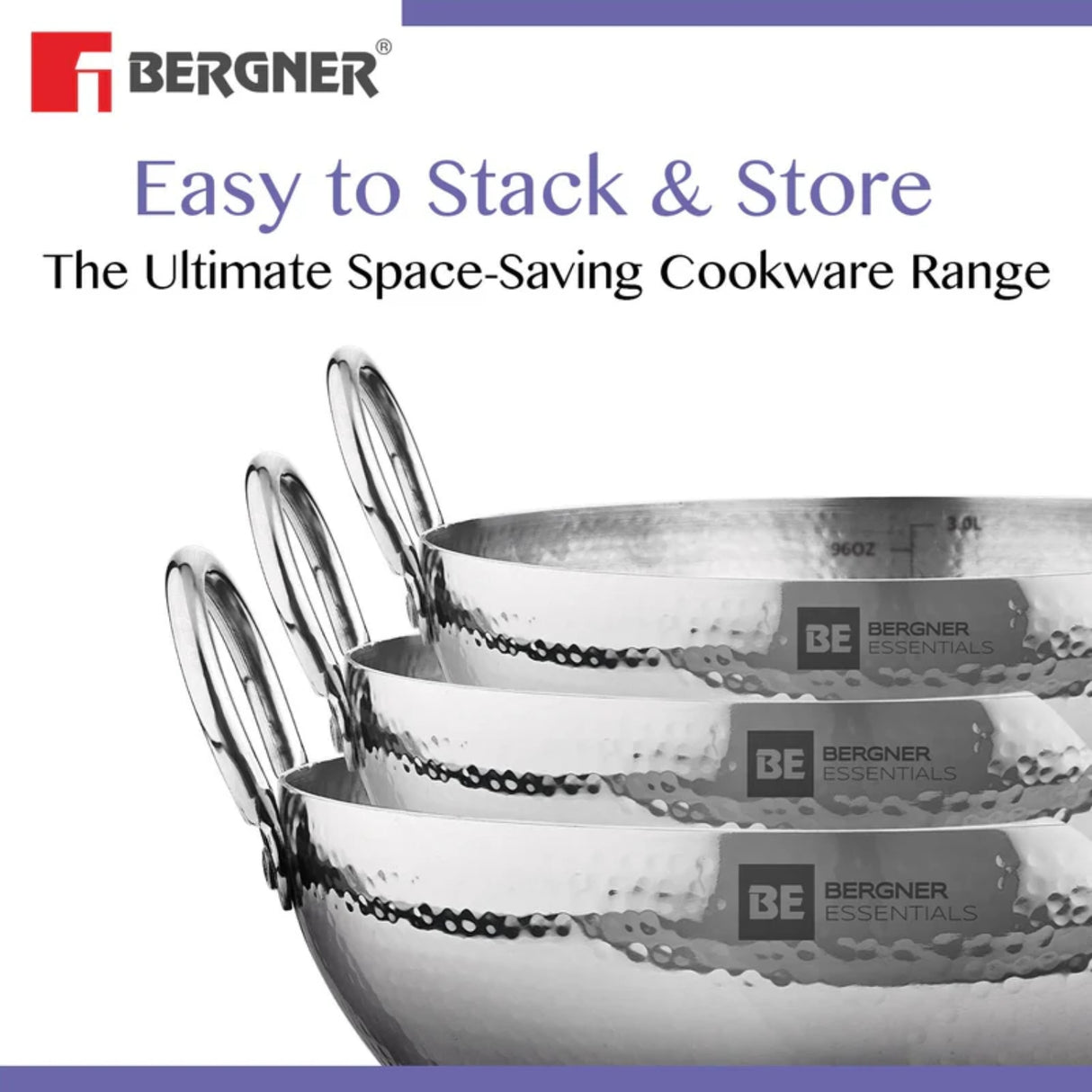 Bergner Essentials Hammered Triply Stainless Steel Kadai 32 cm \ 6.5 L_5