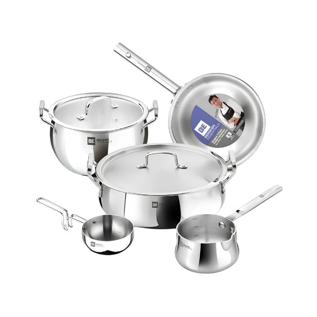 Bergner Essentials TriPro Triply Stainless Steel Cookware Set 7 Pcs - Silver_Front View