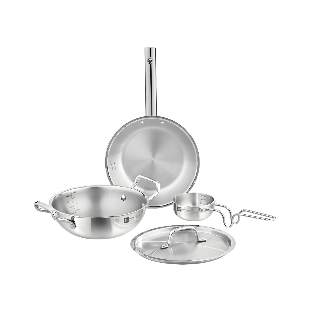 Bergner Essentials Triply SS Cookware Set 4 Pcs - Silver_Front View