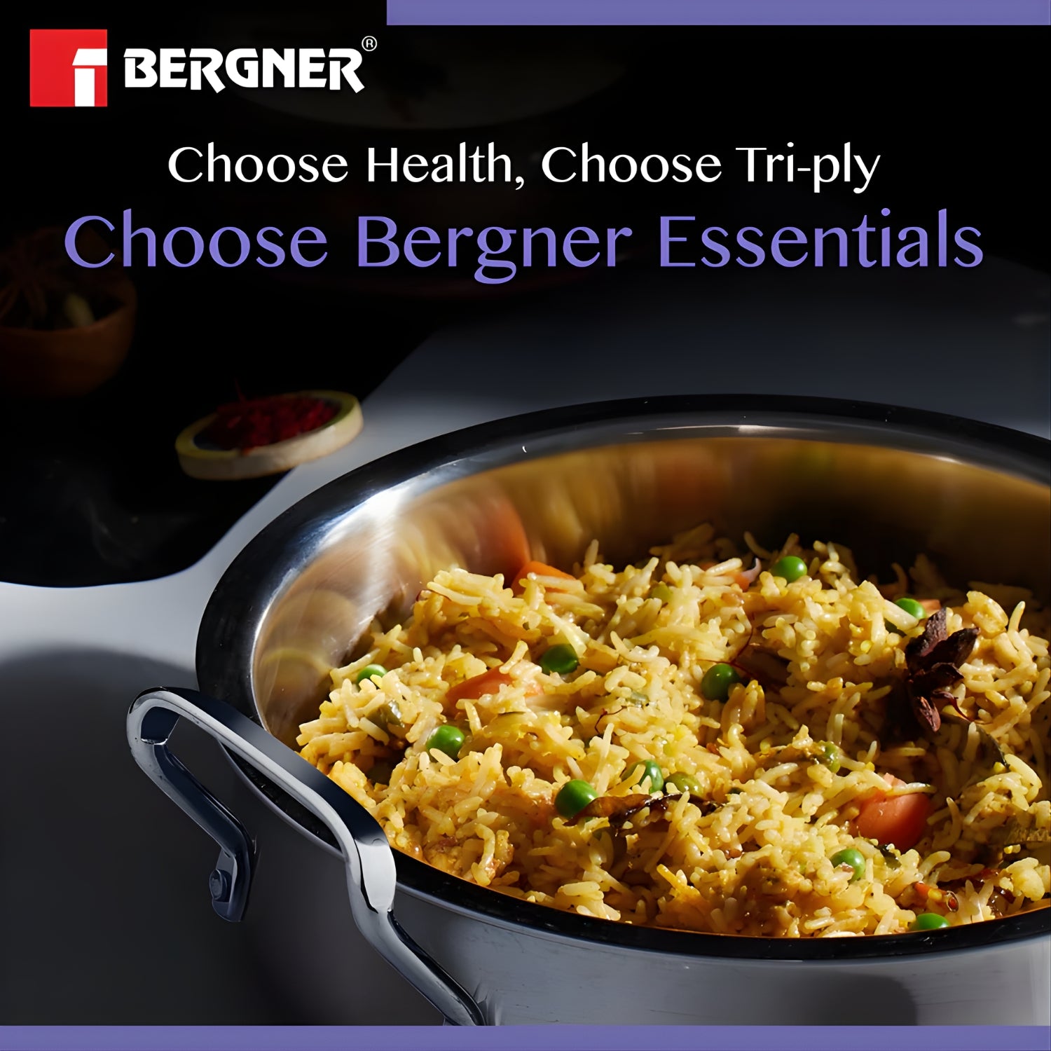 Bergner Essentials Triply SS Lazeez Biryani Handi with Lid 28 cm \ 6.4 L_3