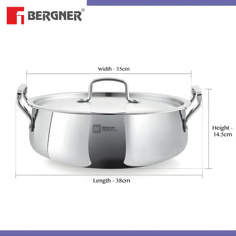 Bergner Essentials Triply SS Lazeez Biryani Handi with Lid 32 cm \ 8.4 L_2
