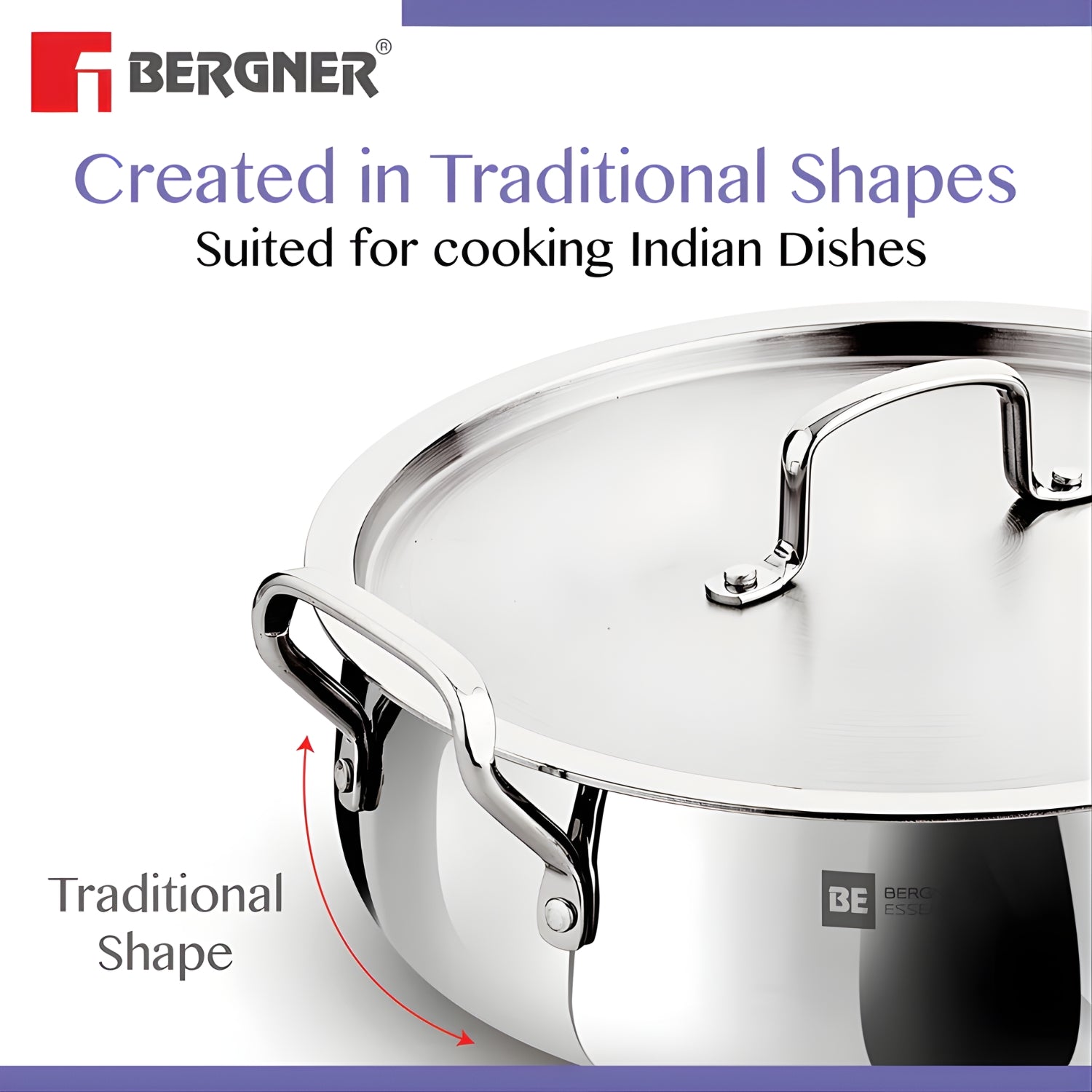 Bergner Essentials Triply SS Lazeez Biryani Handi with Lid 32 cm \ 8.4 L_4