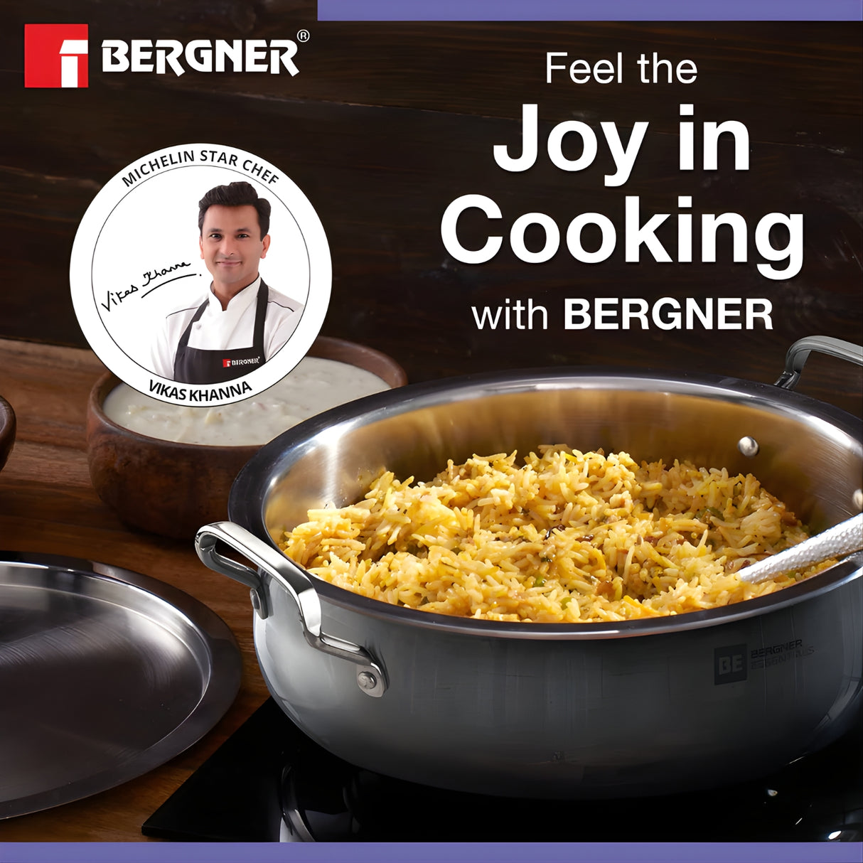 Bergner Essentials Triply SS Lazeez Biryani Handi with Lid 32 cm \ 8.4 L_6