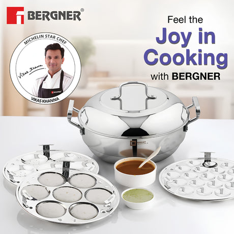 Bergner Essentials Triply SS Multikadai with 5 Plates and Lid 20 cm_2