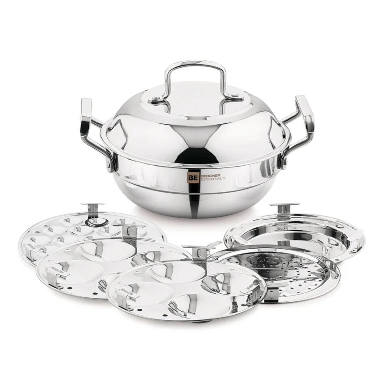 Bergner Essentials Triply SS Multikadai with 5 Plates and Lid 21 cm_1