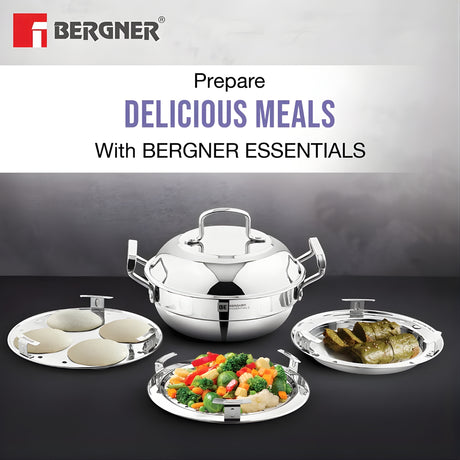 Bergner Essentials Triply SS Multikadai with 5 Plates and Lid 21 cm_2