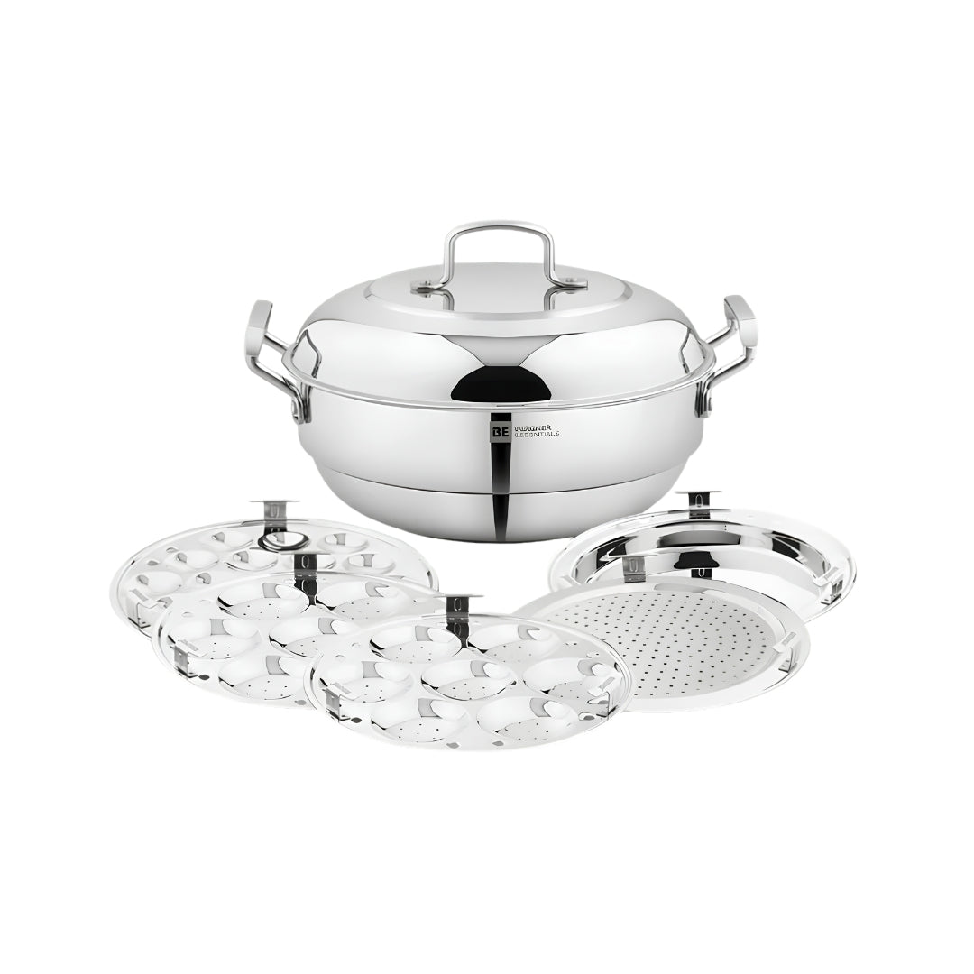 Bergner Essentials Triply SS Multikadai with 5 Plates and Lid 27 cm_Front View