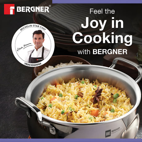 Bergner Essentials Triply SS Rice Handi with Glass Lid 18 cm \ 3.2 L_2