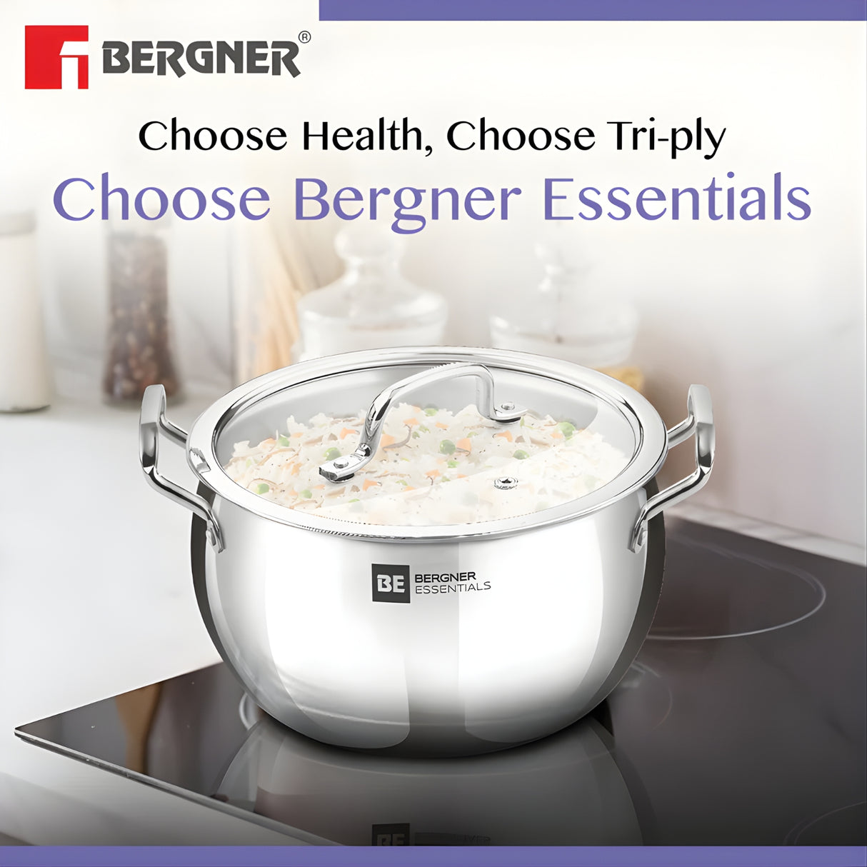 Bergner Essentials Triply SS Rice Handi with Glass Lid 18 cm \ 3.2 L_7