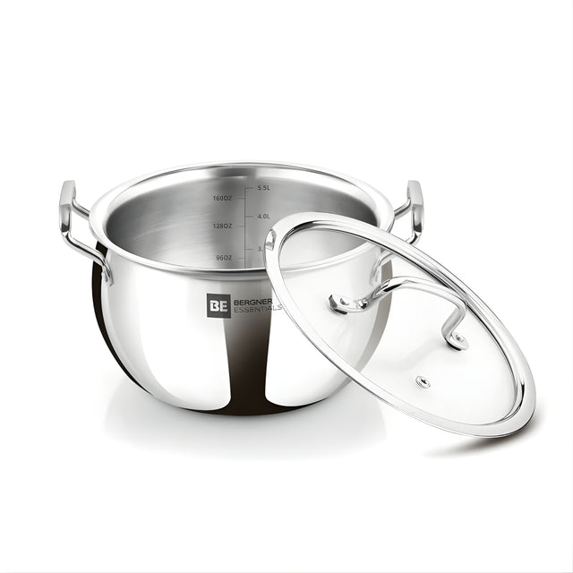 Bergner Essentials Triply SS Rice Handi with Glass Lid 24 cm \ 5.5 L_1