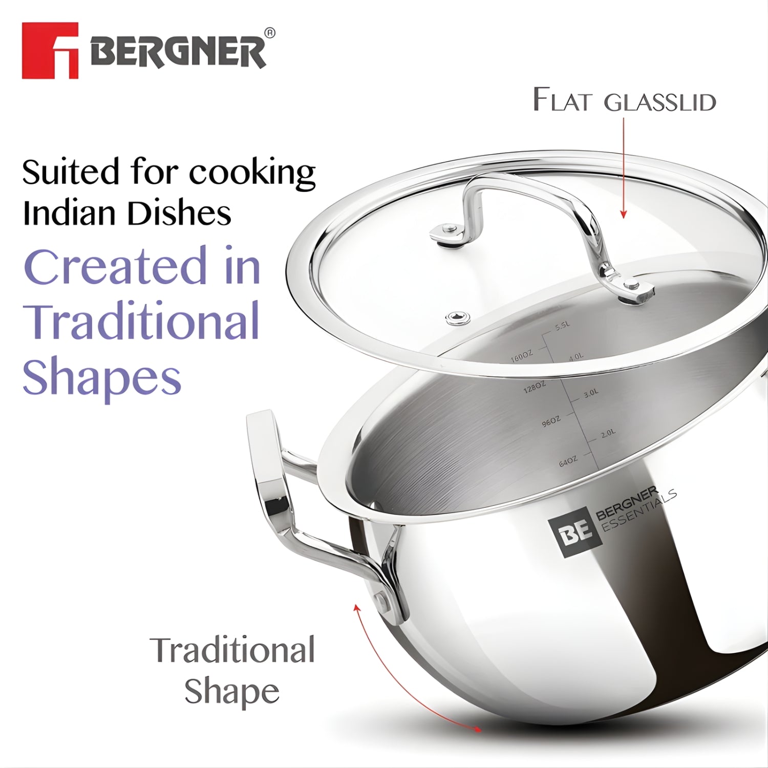 Bergner Essentials Triply SS Rice Handi with Glass Lid 24 cm \ 5.5 L_6