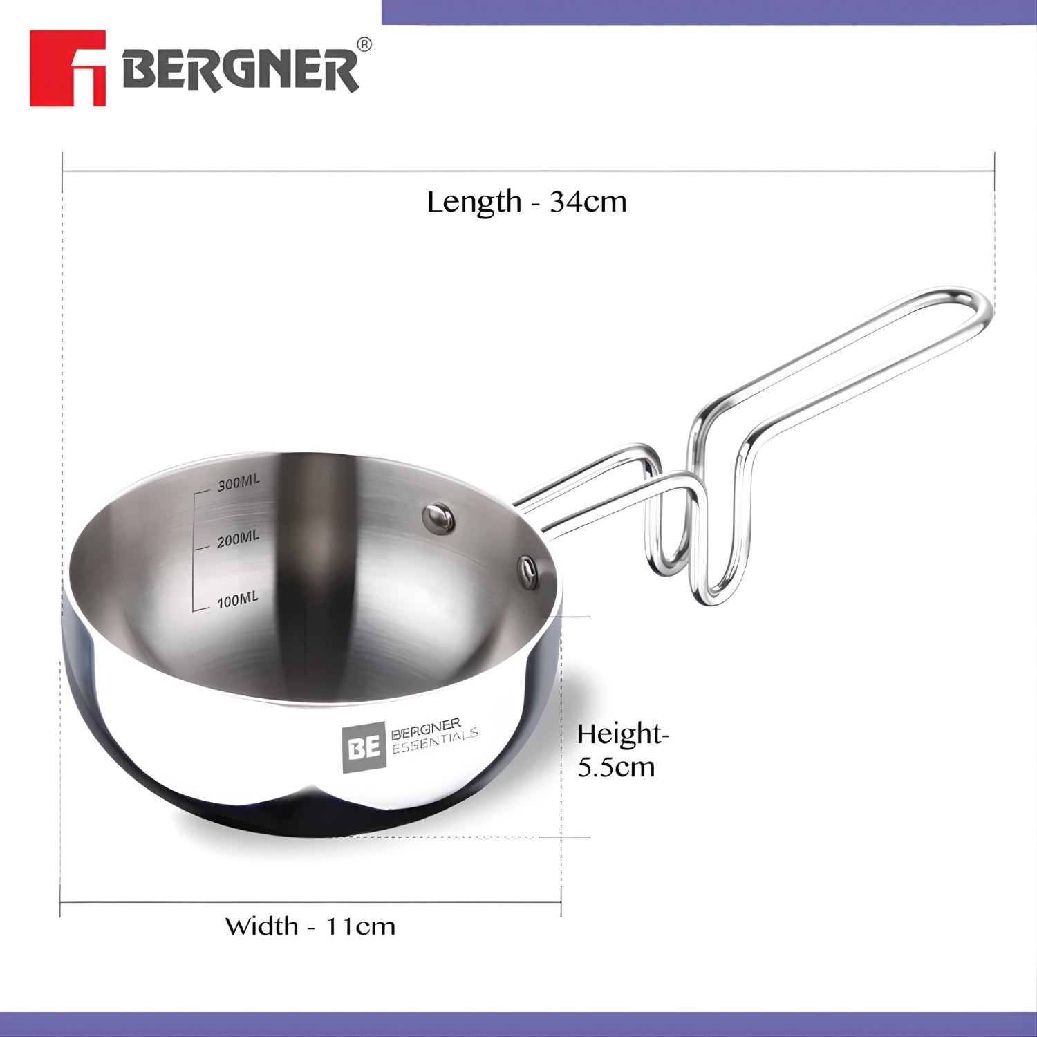 Bergner Essentials Triply SS Tadka Pan 10 cm \ 300 ml_2