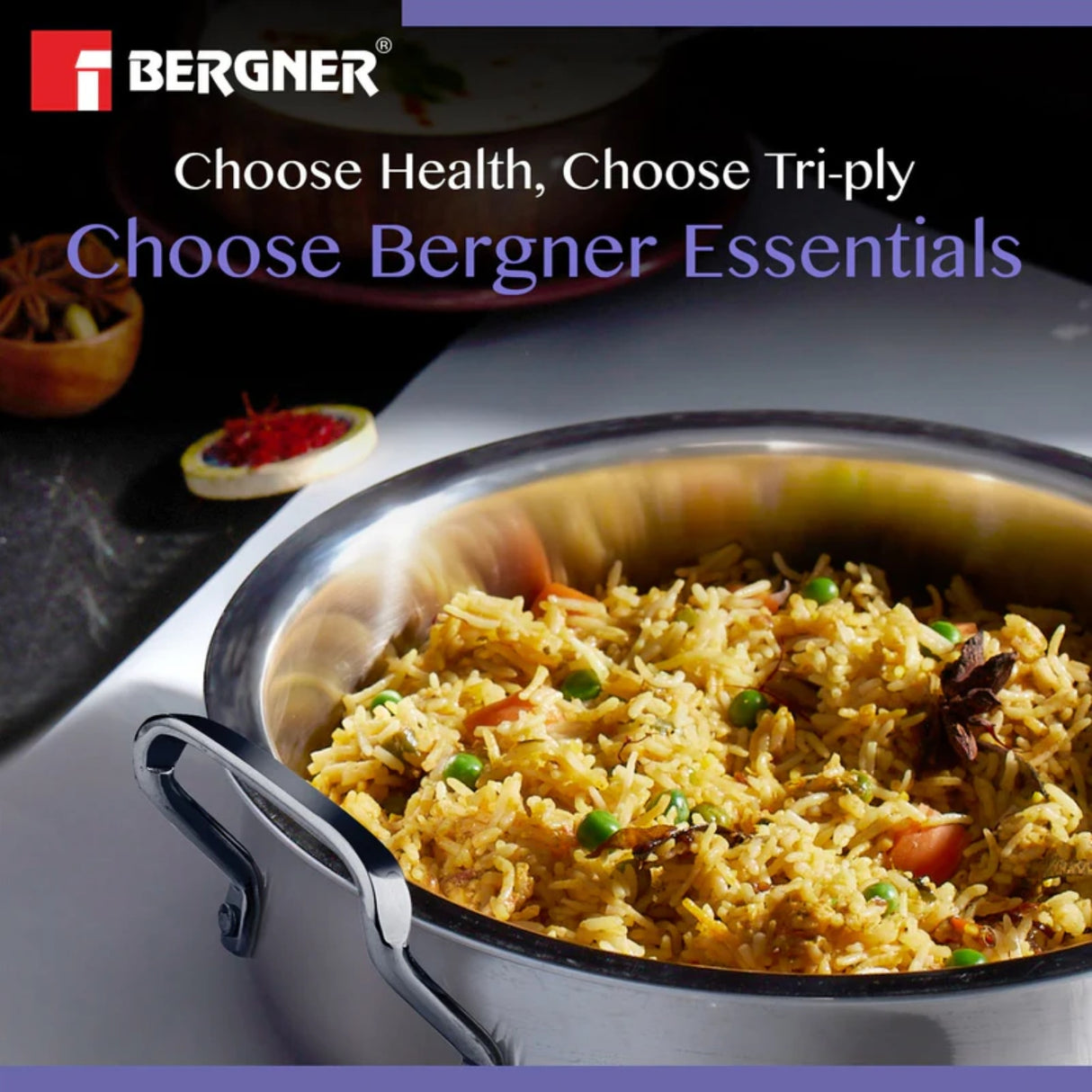 Bergner Essentials Triply Stainless Steel Biryani Handi with Lid 24 cm \ 4.4 L_2