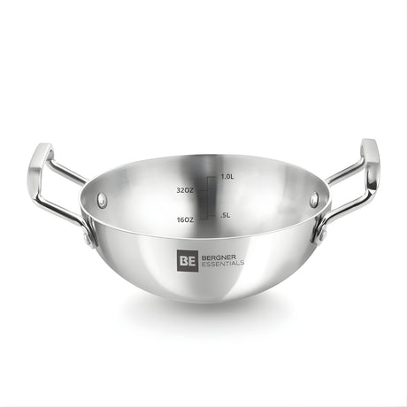 Bergner Essentials Triply Stainless Steel Extra Deep Kadai 18 cm \ 1 L_1