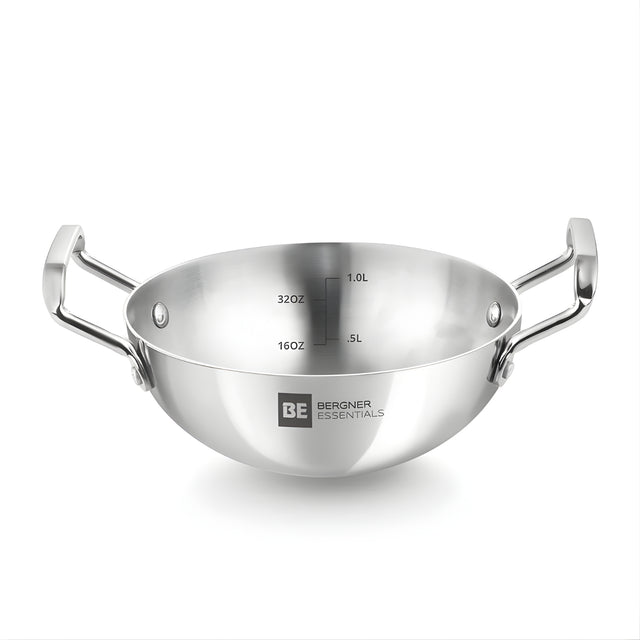 Bergner Essentials Triply Stainless Steel Extra Deep Kadai 18 cm \ 1 L_1