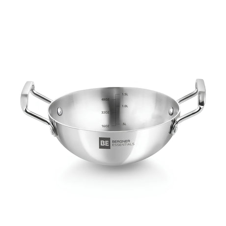 Bergner Essentials Triply Stainless Steel Extra Deep Kadai 20 cm \ 1.5 L_1