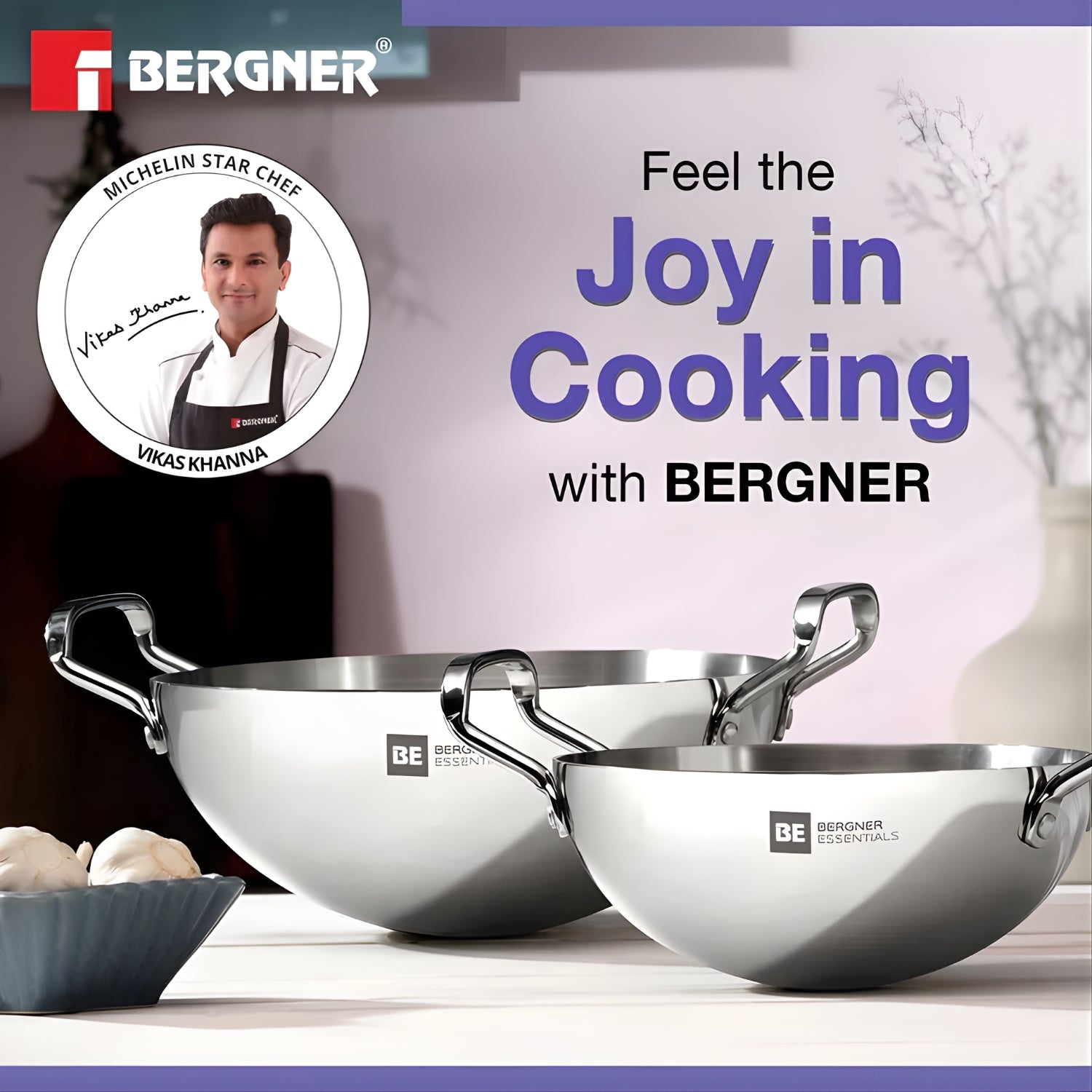 Bergner Essentials Triply Stainless Steel Extra Deep Kadai 22 cm \ 2 L_2