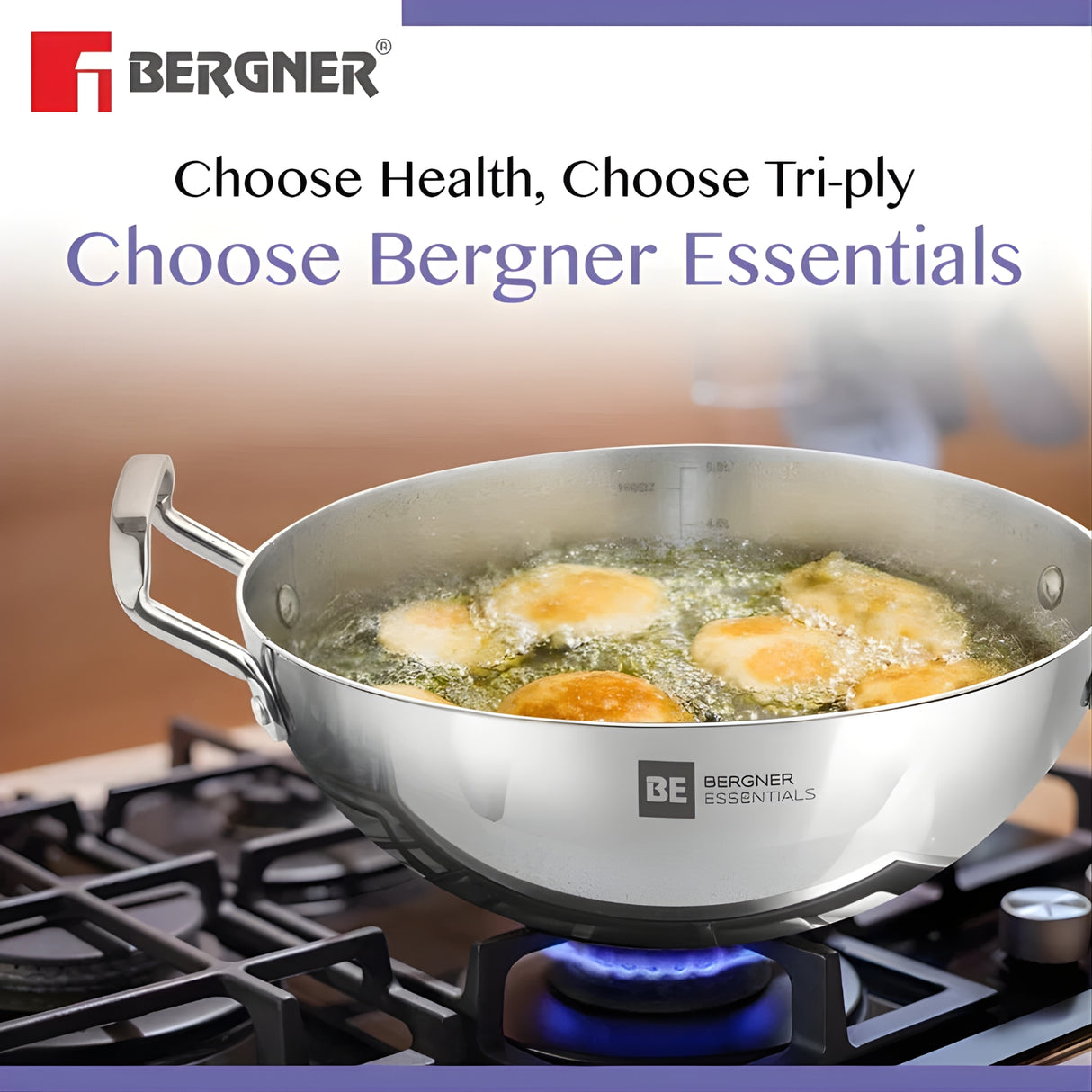 Bergner Essentials Triply Stainless Steel Extra Deep Kadai 22 cm \ 2 L_3