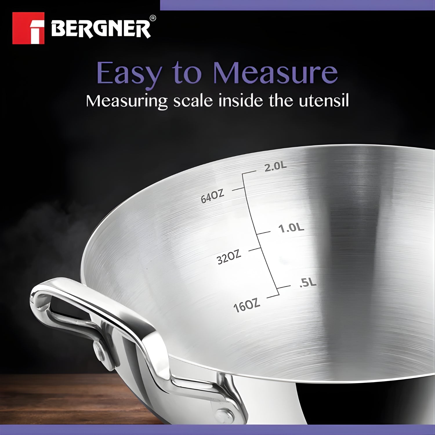 Bergner Essentials Triply Stainless Steel Extra Deep Kadai 22 cm \ 2 L_4