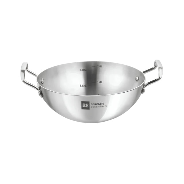 Bergner Essentials Triply Stainless Steel Extra Deep Kadai 22 cm _ 2 L_Front View