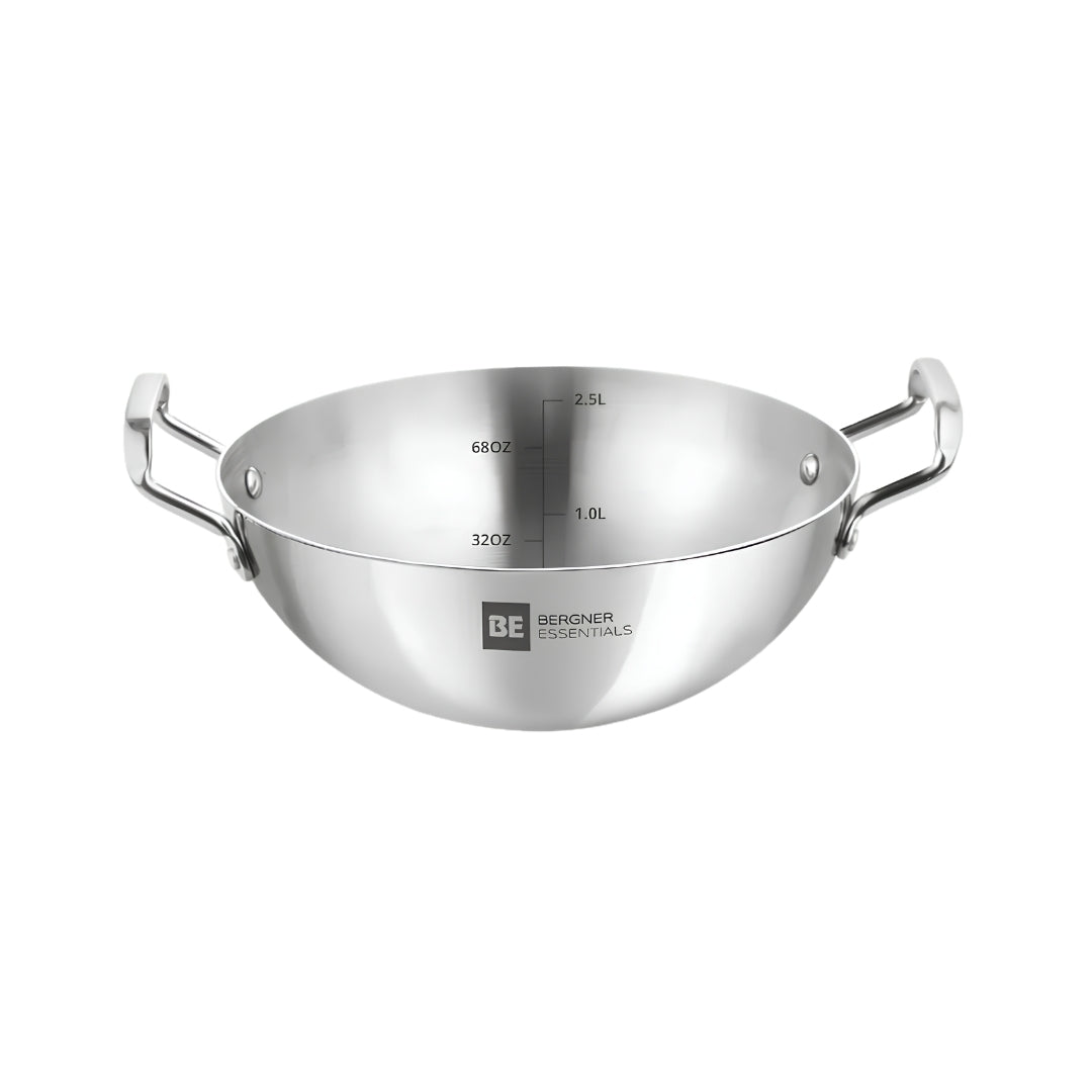 Bergner Essentials Triply Stainless Steel Extra Deep Kadai 24 cm _ 2.5 L_Front View
