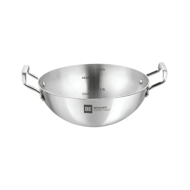 Bergner Essentials Triply Stainless Steel Extra Deep Kadai 24 cm _ 2.5 L_Front View