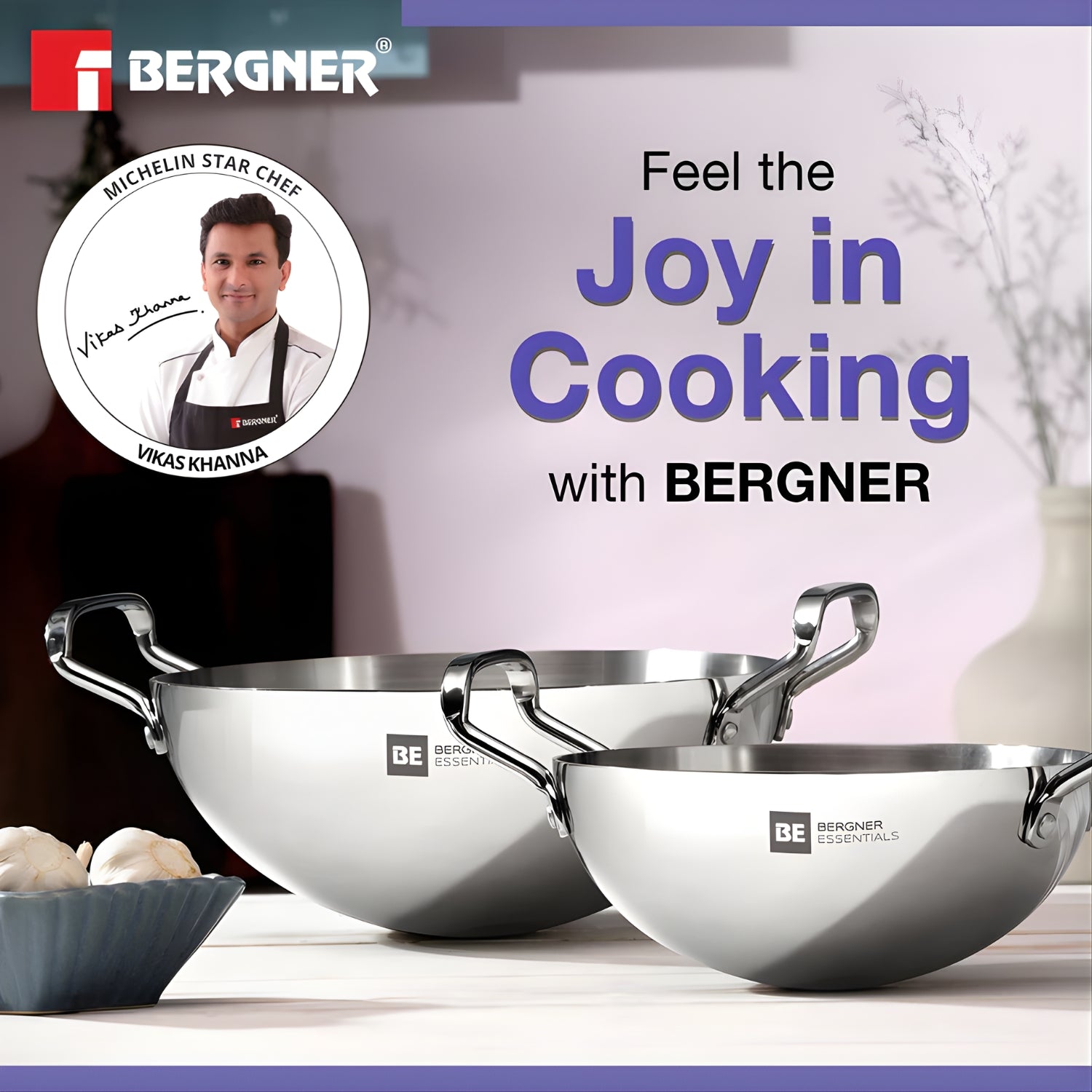 Bergner Essentials Triply Stainless Steel Extra Deep Kadai 26 cm \ 3.5 L_2