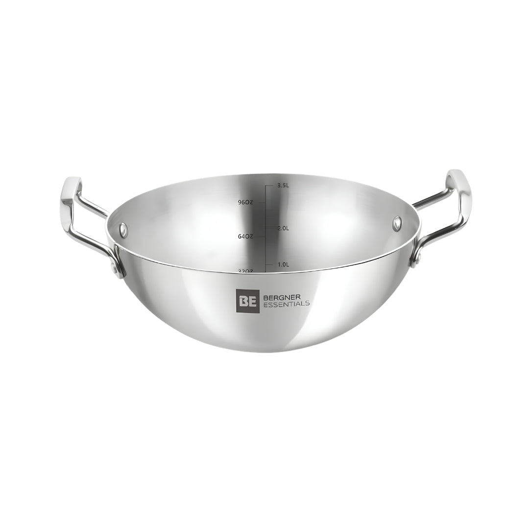 Bergner Essentials Triply Stainless Steel Extra Deep Kadai 26 cm _ 3.5 L_Front View