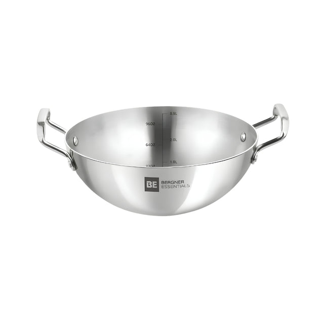 Bergner Essentials Triply Stainless Steel Extra Deep Kadai 26 cm _ 3.5 L_Front View