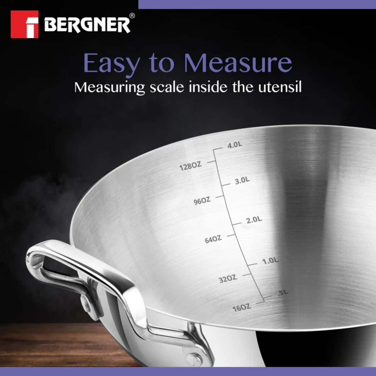 Bergner Essentials Triply Stainless Steel Extra Deep Kadai 28 cm \ 4 L_4