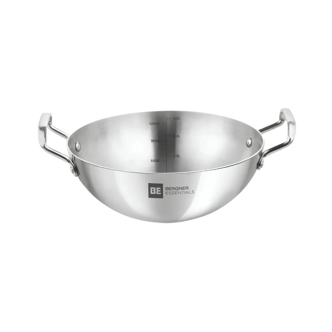 Bergner Essentials Triply Stainless Steel Extra Deep Kadai 28 cm _ 4 L_Front View