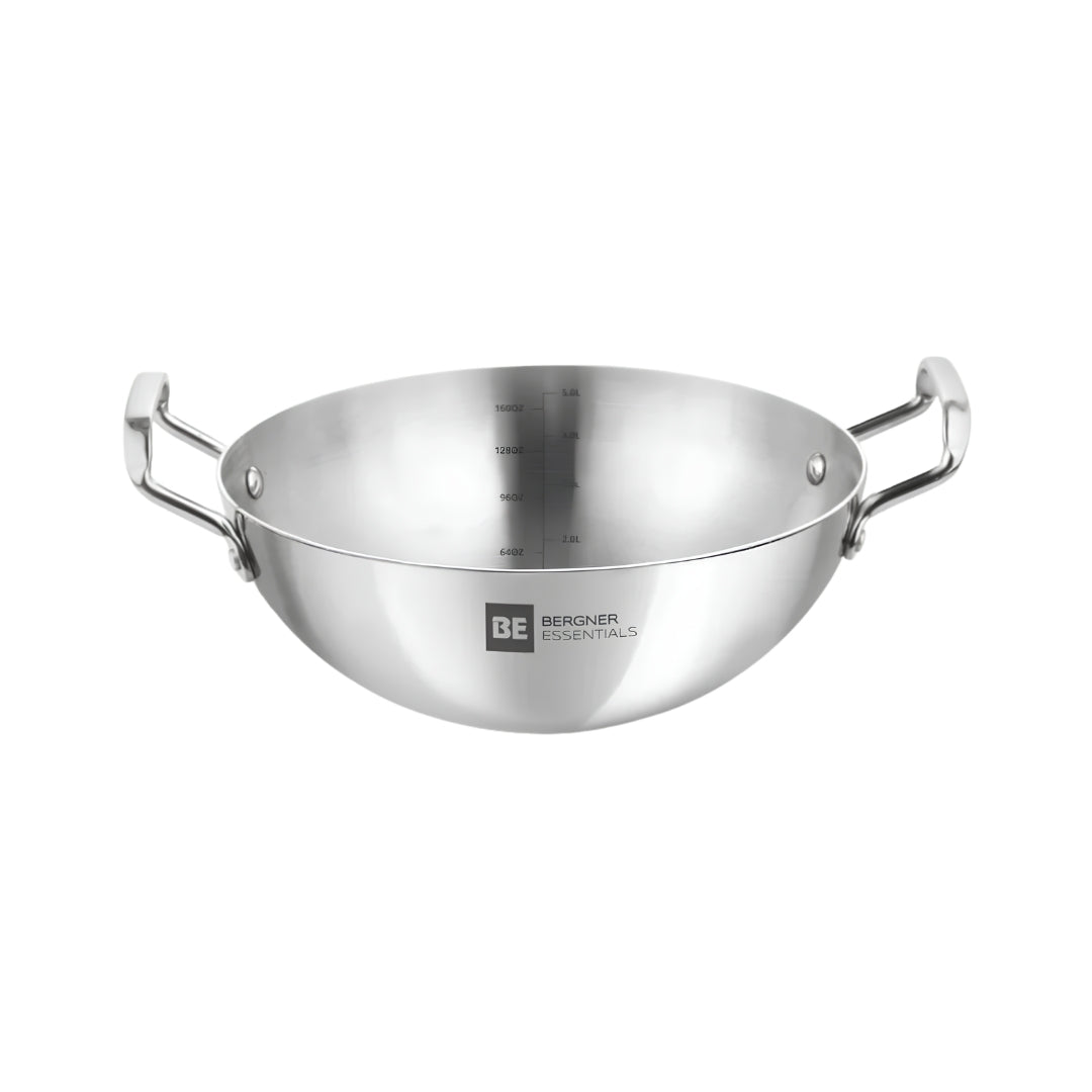 Bergner Essentials Triply Stainless Steel Extra Deep Kadai 30 cm _ 5 L_Front View