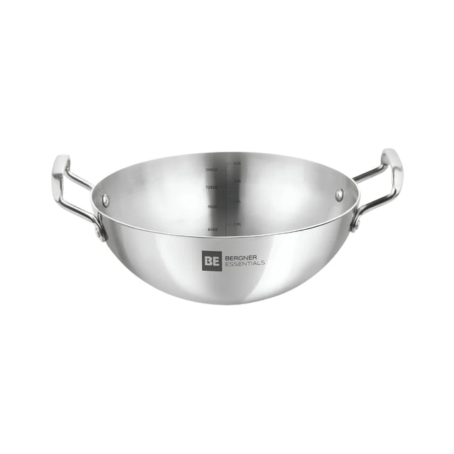 Bergner Essentials Triply Stainless Steel Extra Deep Kadai 30 cm _ 5 L_Front View