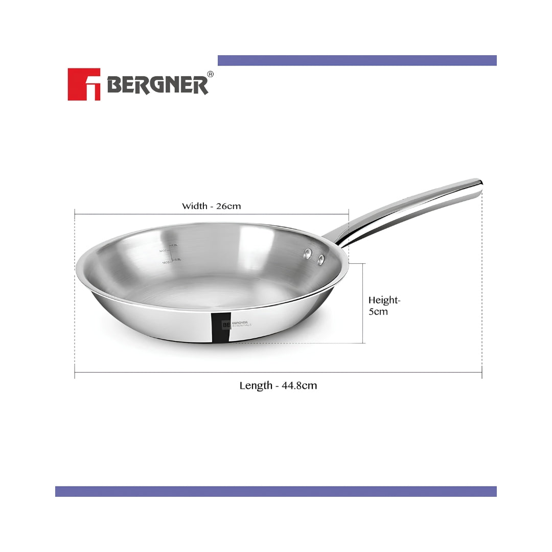 Bergner Essentials Triply Stainless Steel Fry Pan 24 cm _ 1.8 L_Dimensions