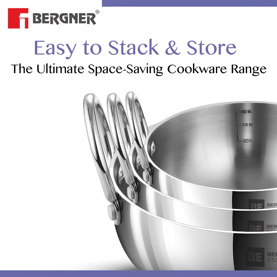 Bergner Essentials Triply Stainless Steel Junior Kadai Set of 3 Pcs - 10 cm _ 12 cm _ 14 cm_6