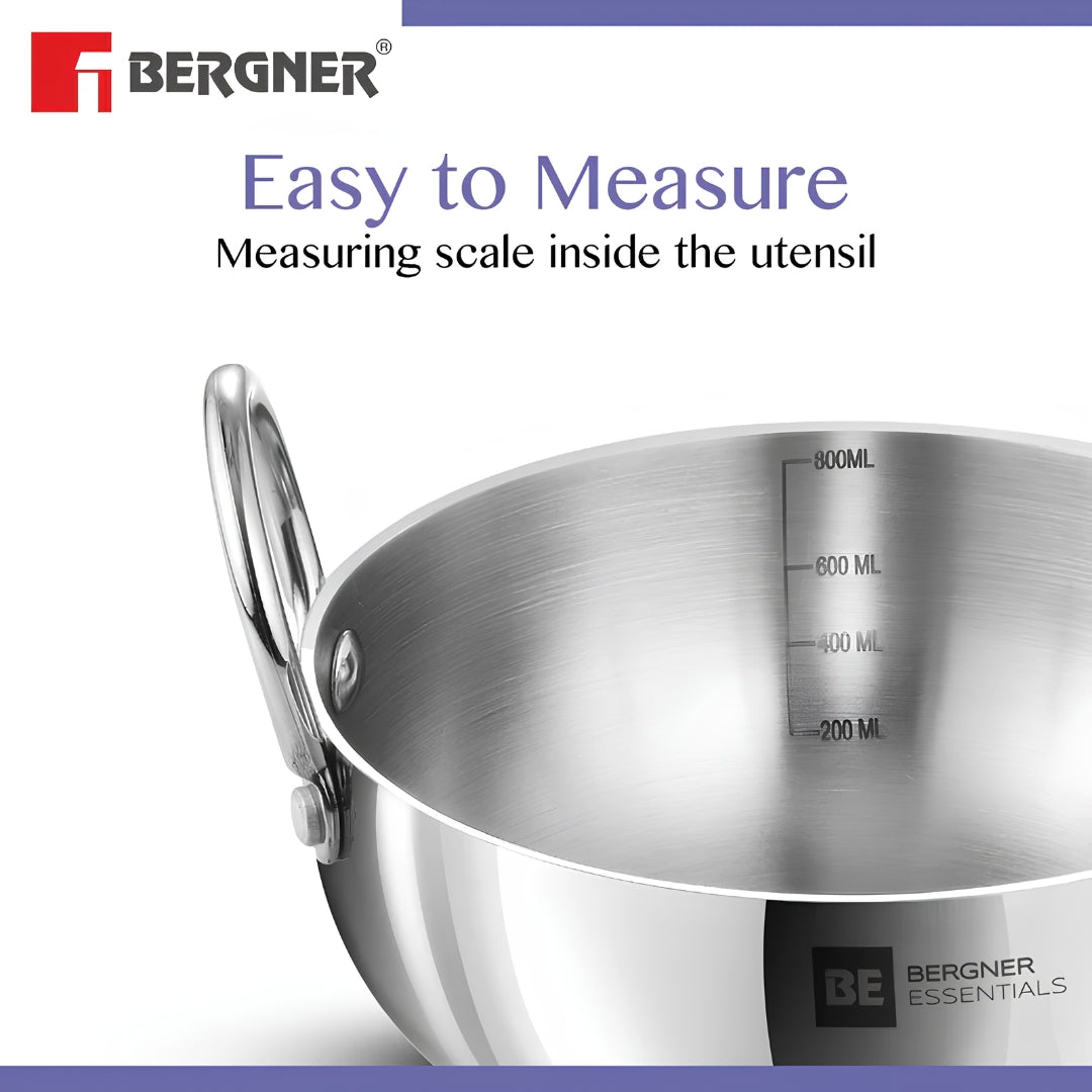 Bergner Essentials Triply Stainless Steel Junior Kadai Set of 3 Pcs - 10 cm _ 12 cm _ 14 cm_7