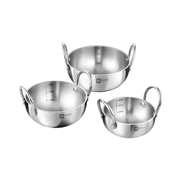 Bergner Essentials Triply Stainless Steel Junior Kadai Set of 3 Pcs - Silver_Front View