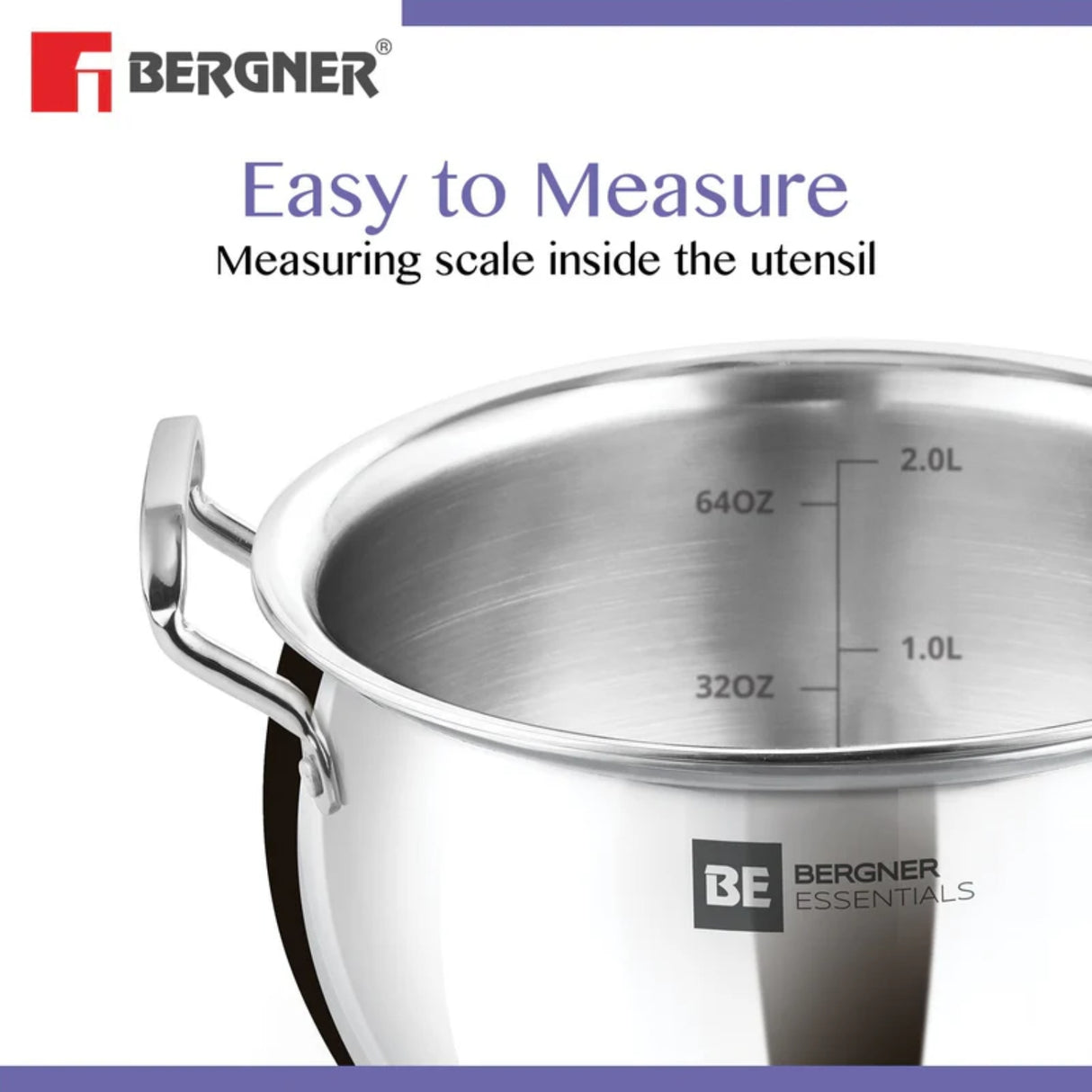 Bergner Essentials Triply Stainless Steel Rice Handi with Glass Lid 20 cm \ 4 L_3