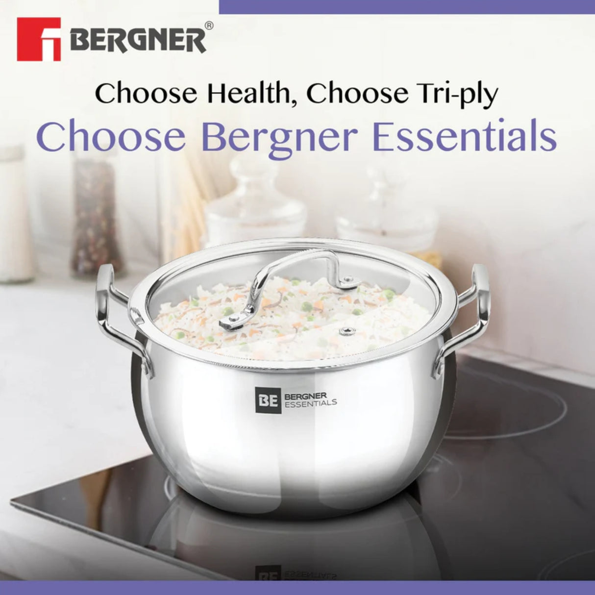 Bergner Essentials Triply Stainless Steel Rice Handi with Glass Lid 20 cm \ 4 L_7