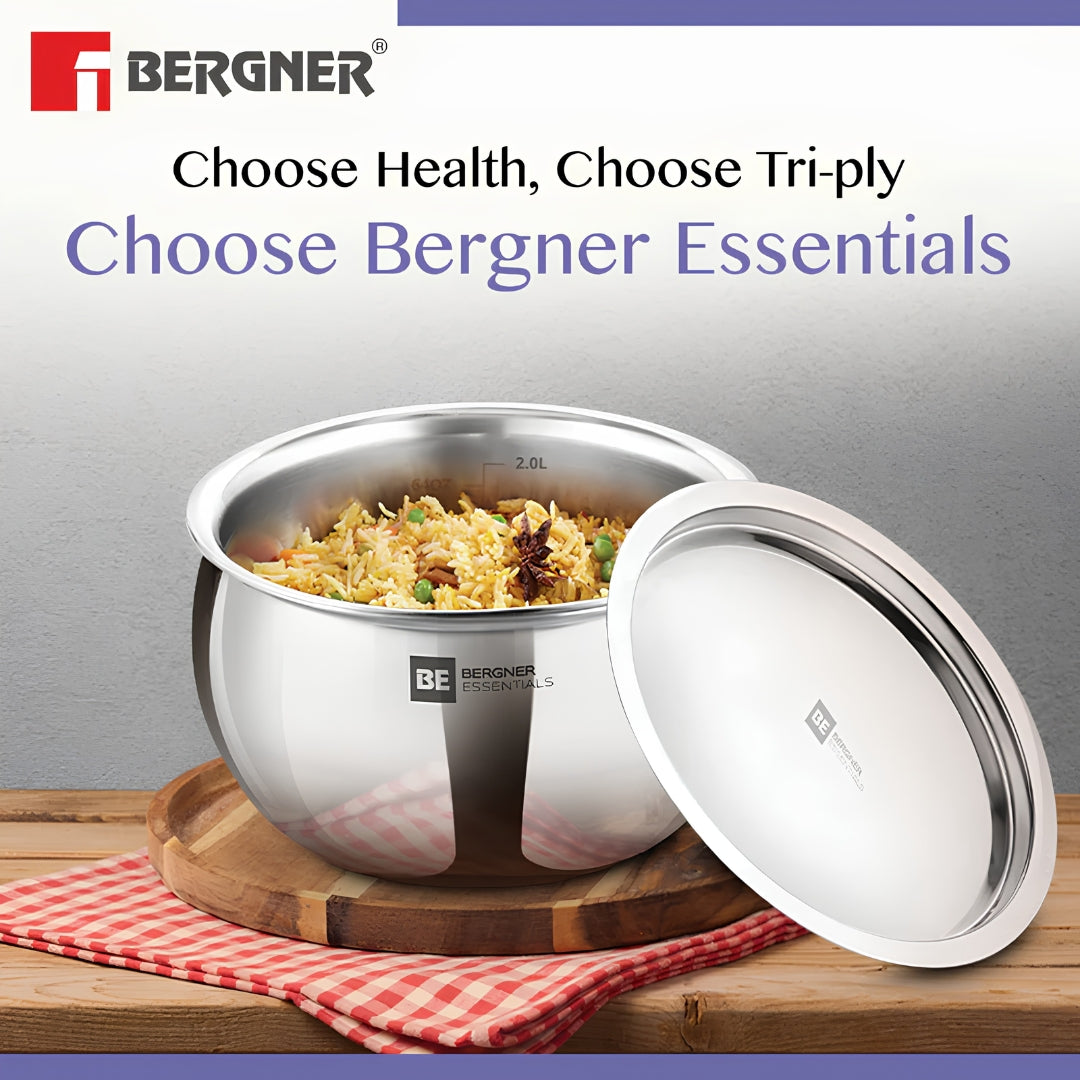 Bergner Essentials Triply Stainless Steel Rice Handi with Lid 20 cm \ 4 L_3
