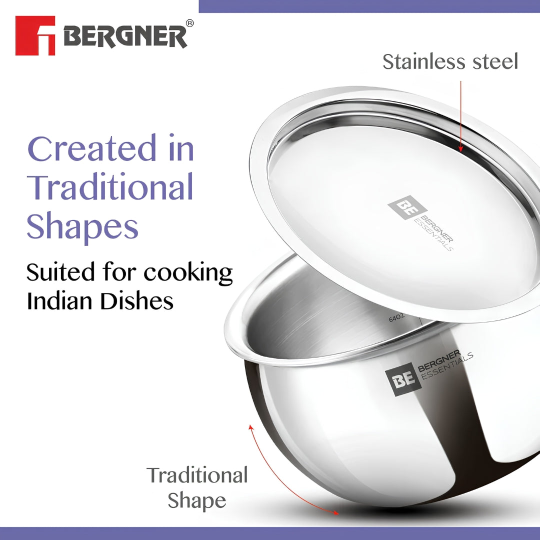 Bergner Essentials Triply Stainless Steel Rice Handi with Lid 20 cm \ 4 L_4