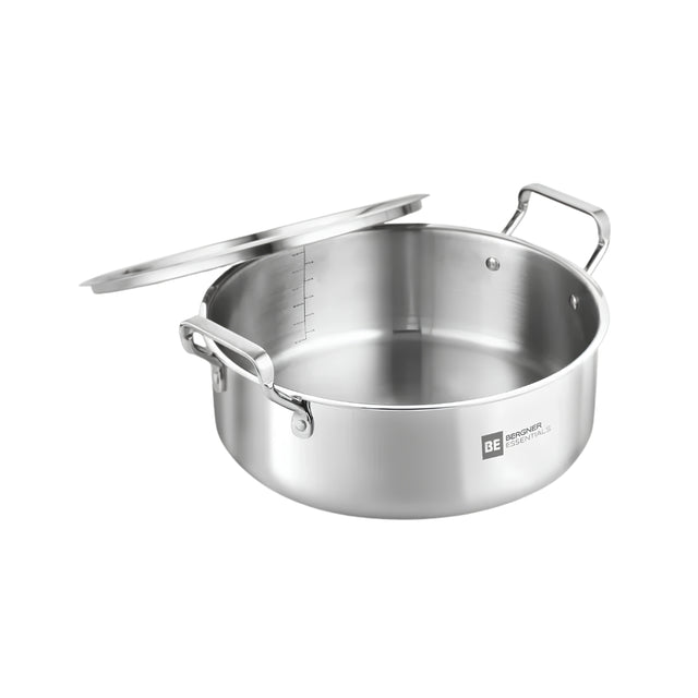 Bergner Essentials Triply Stainless Steel Shallow Biryani Pan with Lid 24 cm \ 3.9 L_Front View