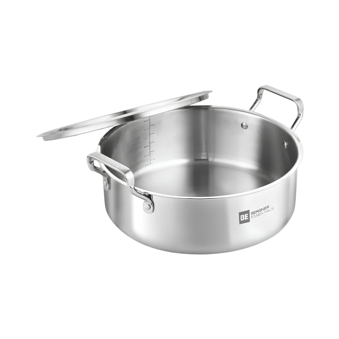 Bergner Essentials Triply Stainless Steel Shallow Biryani Pan with Lid 28 cm \ 5.8 L