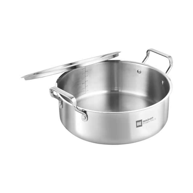 Bergner Essentials Triply Stainless Steel Shallow Biryani Pan with Lid 28 cm \ 5.8 L