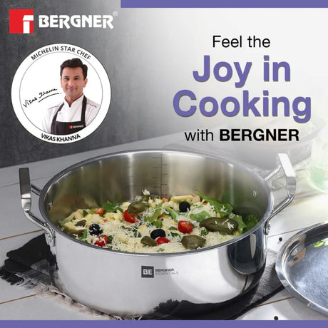 Bergner Essentials Triply Stainless Steel Shallow Biryani Pan with Lid 28 cm \ 5.8 L_2