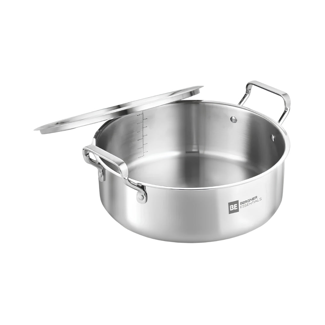 Bergner Essentials Triply Stainless Steel Shallow Biryani Pan with Lid 32 cm \ 8.6 L