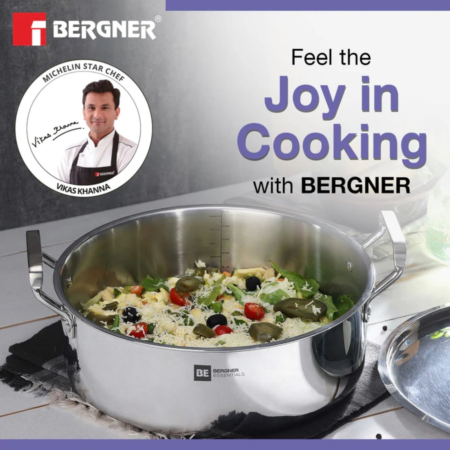Bergner Essentials Triply Stainless Steel Shallow Biryani Pan with Lid 32 cm \ 8.6 L_2