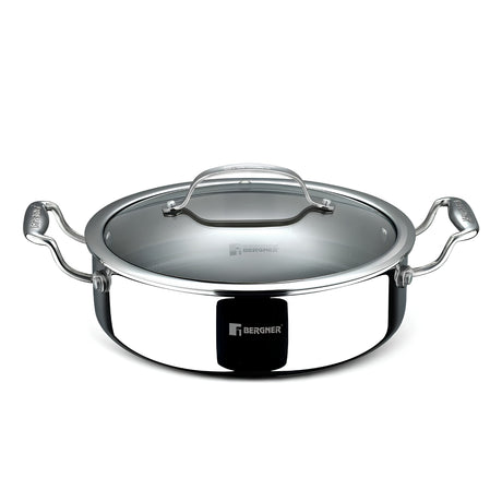 Bergner Hi-Tech Giro x Triply with Honeycomb Ceramic Coating Serving Pan with Glass Lid 24 cm \ 3.3 L_1