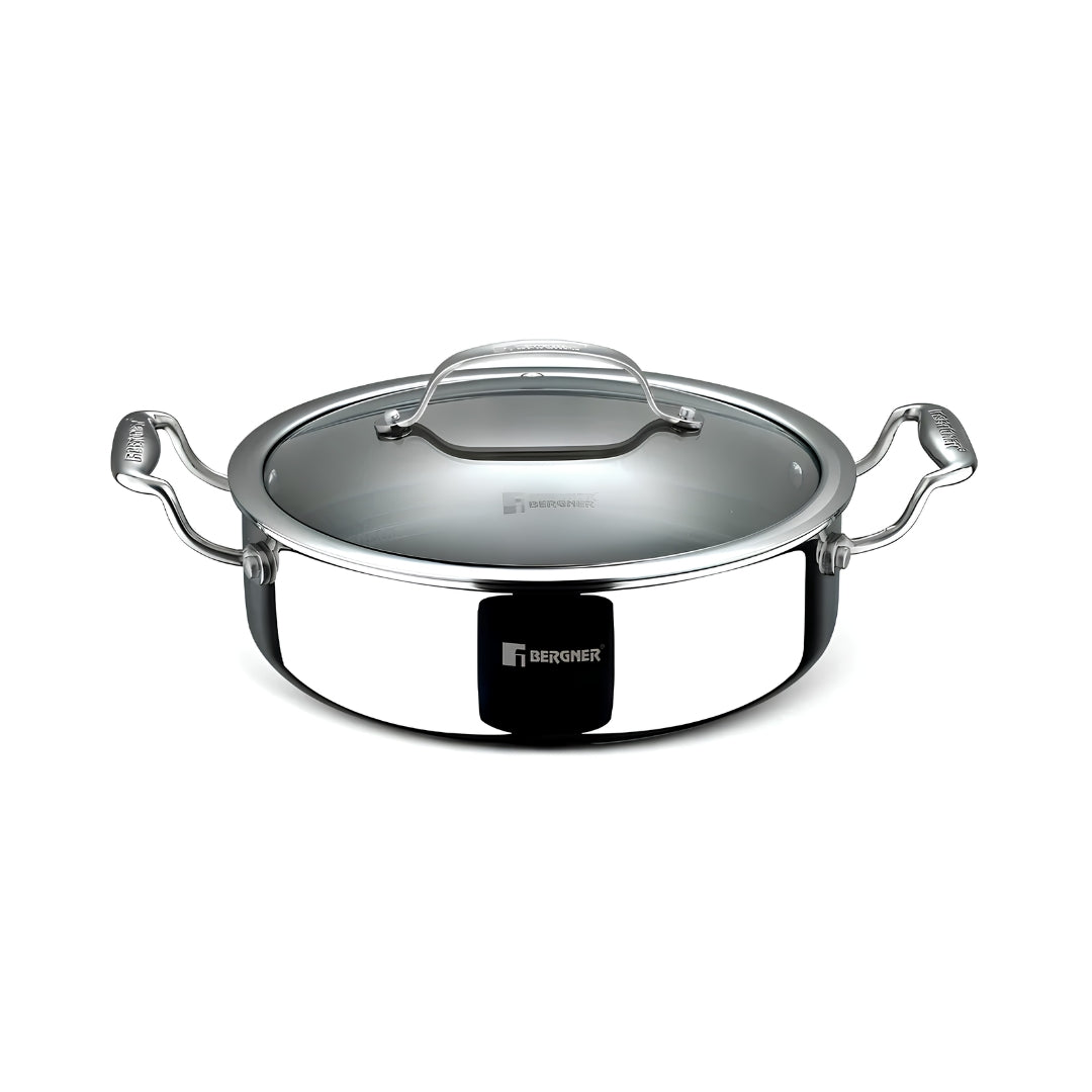 Bergner Hi-Tech Giro x Triply with Honeycomb Ceramic Coating Serving Pan with Glass Lid 24 cm \ 3.3 L