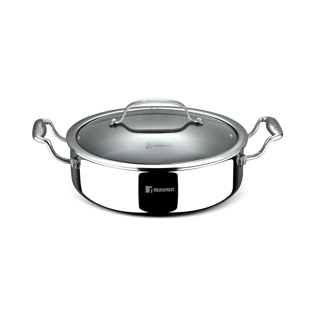 Bergner Hi-Tech Giro x Triply with Honeycomb Ceramic Coating Serving Pan with Glass Lid 28 cm \ 5.7 L